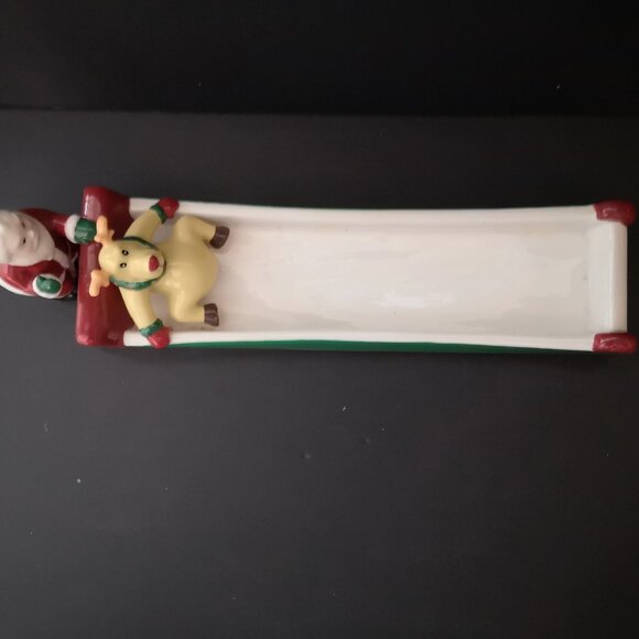 New Santa & Rudolph Sleigh Cracker Dish or Holiday Serving Dish - Picture 5 of 7